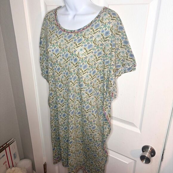 Natural Life Cotton Tee Mini Dress Frankie Knit Blue Floral Tshirt Dress XL NWT - Picture 8 of 13